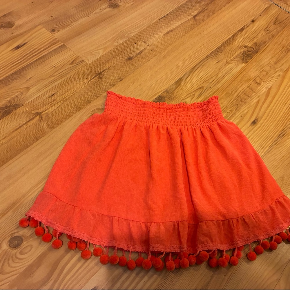 Ramy Brooke tassel mini skirt Pom-Pom Trim Orange Skirt